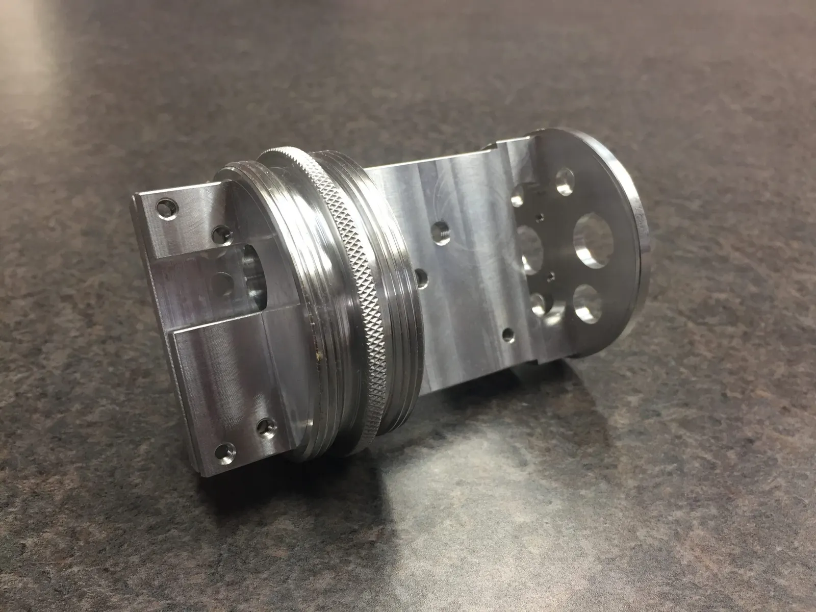 Knurled aluminum assembly machined at Crest Tech Corp